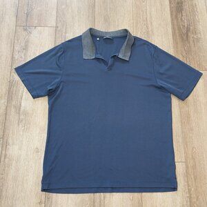 Saks Fifth Avenue Polo Shirt Mens Blue Gray Collar Short Sleeve Casual XL